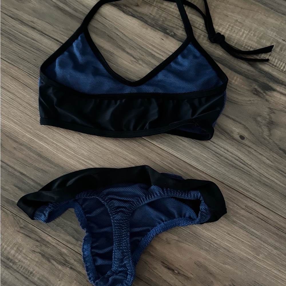 Blue and Black Bikini Set
